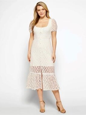 NWT Stitch Fix Heatherly Ivory White‎ Floral Lace Midi Dress 2X